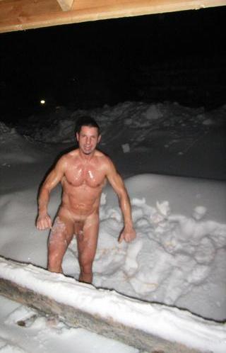 snow angel made by a nude man