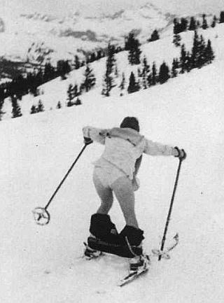 skier showing her panties on the slopes