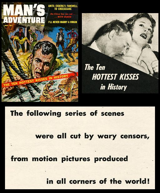 Ten hottest censored kisses in Man's Adventure magazine 1957