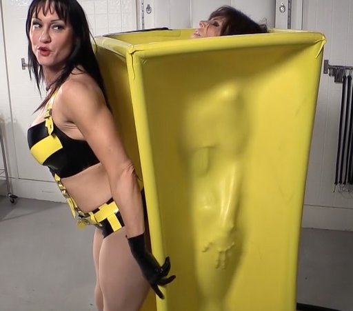 ashley renee in a latex rubber vac cube