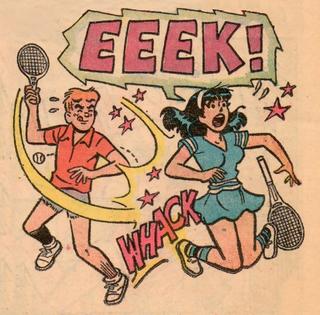 Archie spanking Veronica with a tennis racquet