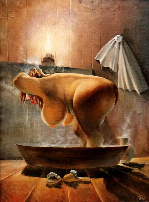 big woman taking a bath