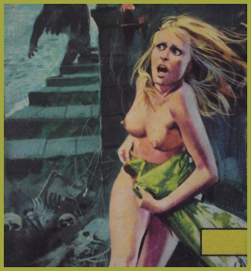 beautiful naked blonde woman in peril horror pulp cover