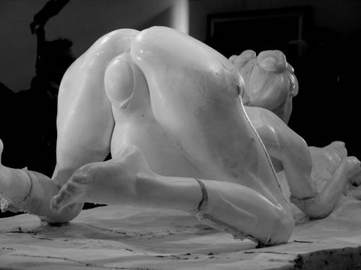 rear view of statue of Britney Spears giving birth