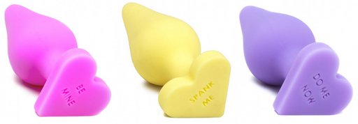 three candy heart buttplugs