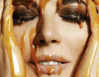 Nigella Lawson covered in caramel