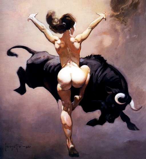 Frank Frazetta topless bull jumping