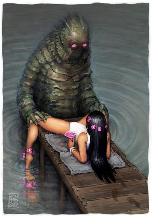 ready for her hot date with the Creature From The Black Lagoon