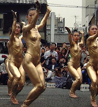 nude women in gold paint