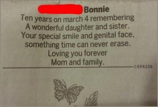botched memorial notice for pussy face