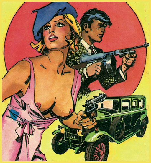bare breasts and a pistol gangster moll