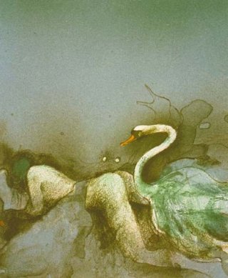 Leda menaced from behind by swan