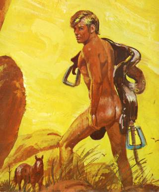 nude gay cowboy, with saddle