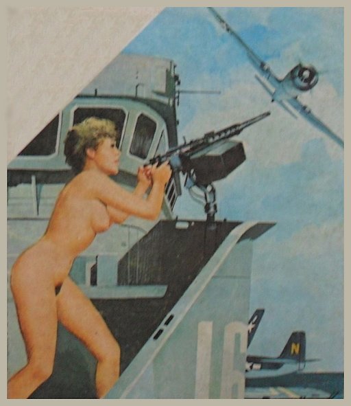 naked woman shooting at an airplane