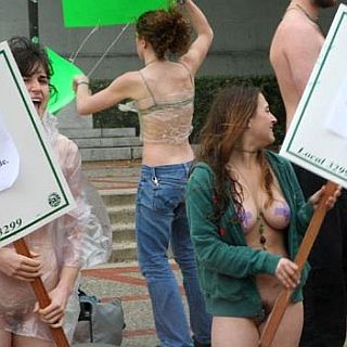 bare-breasted protesters