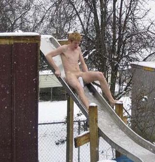 naked sliding in the snow