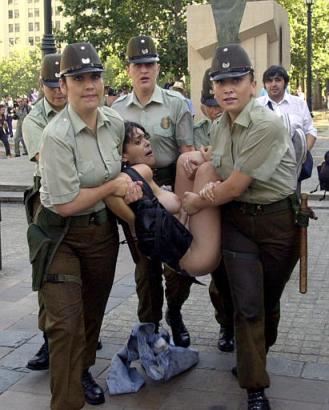 six female cops carry naked woman