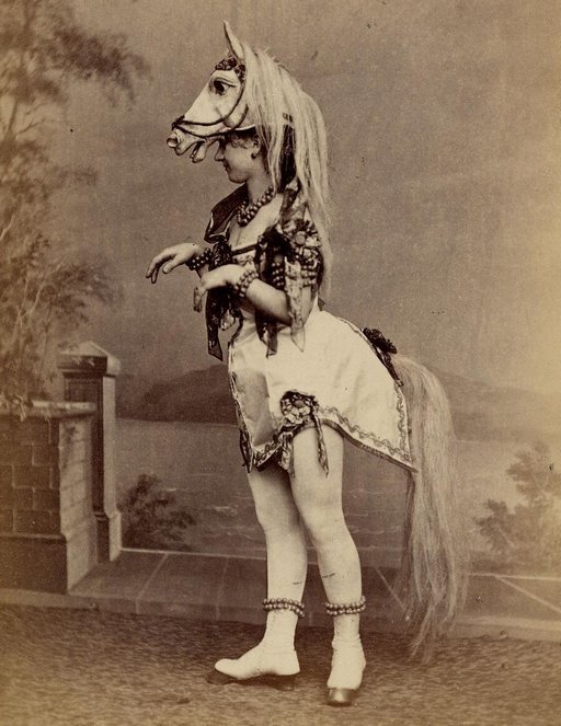 ponygirl burlesque dancer, 1867 postcard