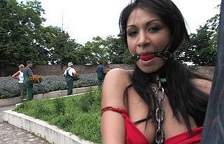 gagged and shackled bondage in public gardens