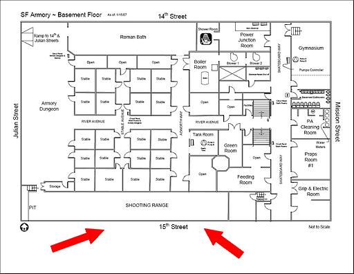 2007 floor plans of the Armory showing the location of the shooting range in the basement