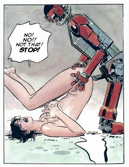sex robot prepares to penetrate her as she objects