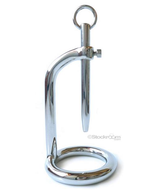 deep driller cock ring with adjustable urethral plug and probe