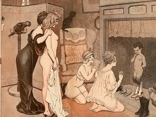 naked girl being presented to a smirking faun in the hearth, wtf?