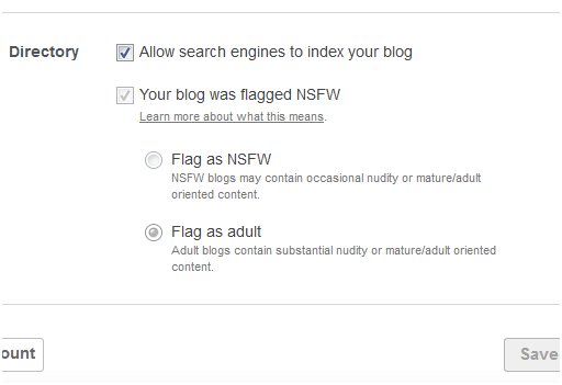 misleading tumblr settings showing adult blogs as visible to search engines when they are not