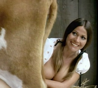 Uschi Digard and a cow