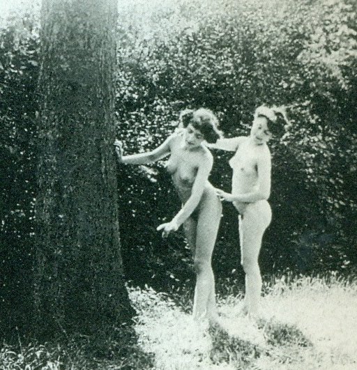 vintage photo of lesbian naturists playing out-of-doors