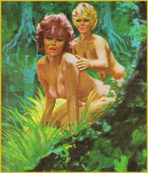 nude lesbians in a swampy jungle scene
