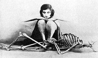 woman sits with skeleton