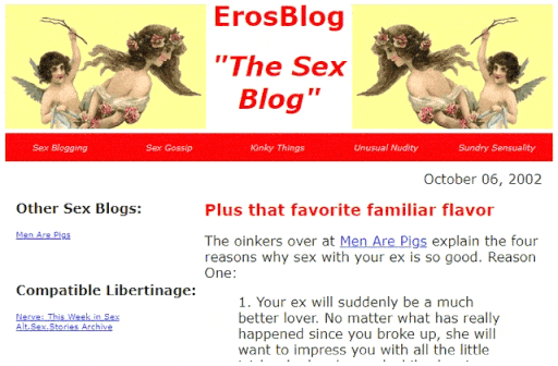 animated gif of the ErosBlog front page every year since 2002