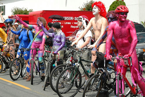 Naked bikers at the Fremont Parade