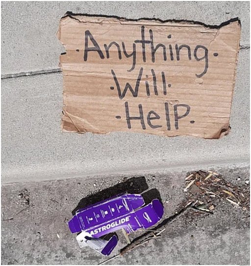 lube box and panhandling sign