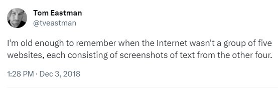 famous five websites filled with screenshots tweet by Tom Eastman