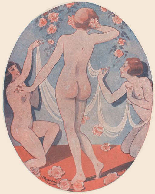nude women partying with roses and thin veils