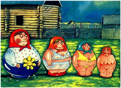 russian nesting doll where each smaller doll has less and less clothing and more and more blushes