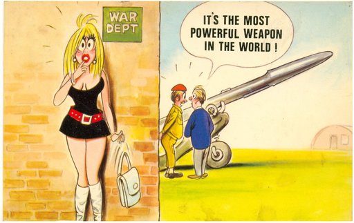powerful weapon phallic missile cartoon postcard
