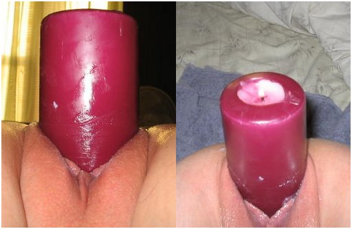 fat tower candle shoved deep in her cunt and on fire while she masturbates