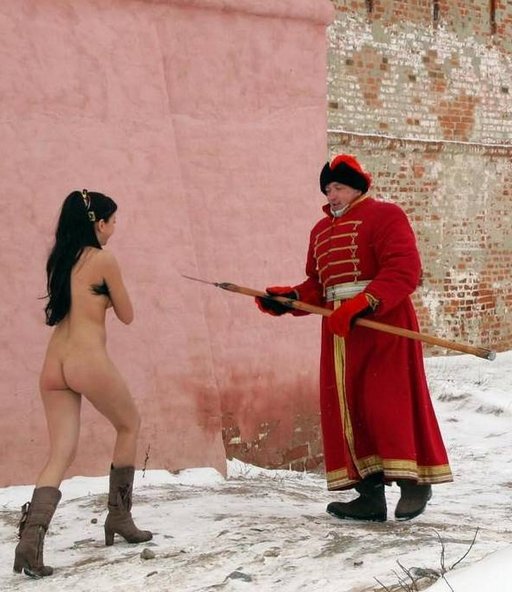 naked girl distracting a patrolling guard