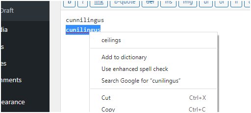 wordpress refuses to help me spell cunnilingus