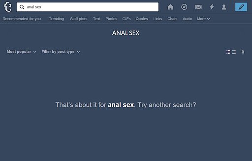 no search results for anal sex on Tumblr