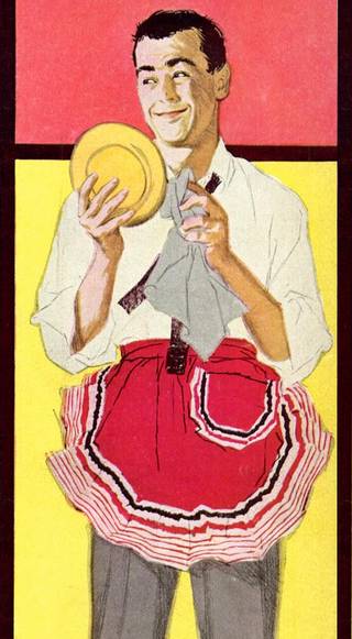 man in a very unfortunate apron
