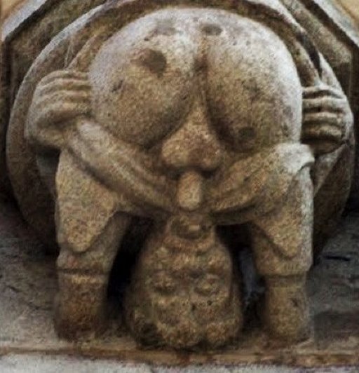 religious autofellatio gargoyle carving