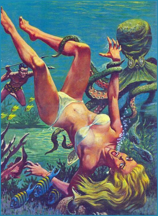 bubbling blonde wench held underwater by evil octopus