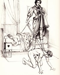 domme standing on his back with a riding crop