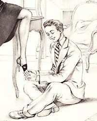 submissive man performs shoe fetish service