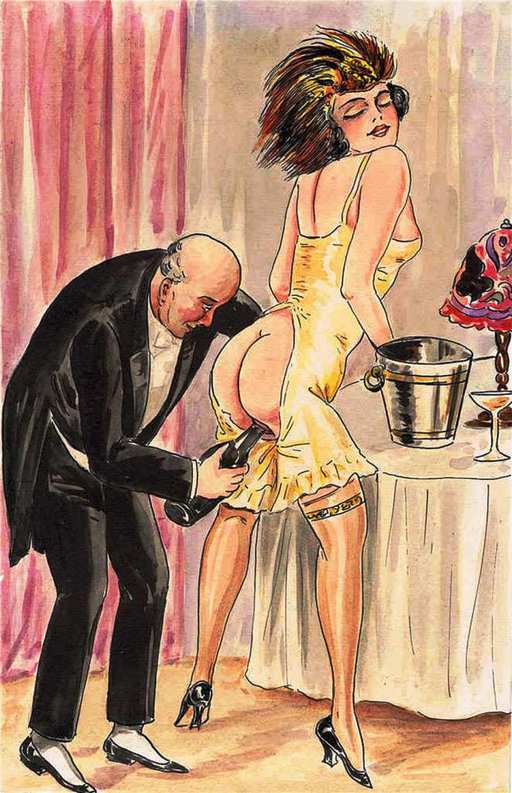 man working a bottle in and out of woman\'s pussy