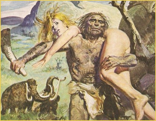 naked blonde getting carried away by a cave man fumetti cover